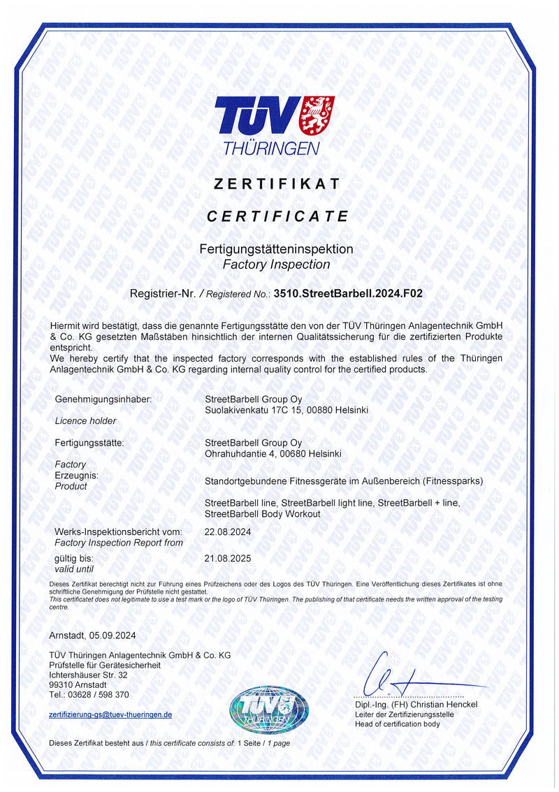 Factory Inspection Certificate 2024